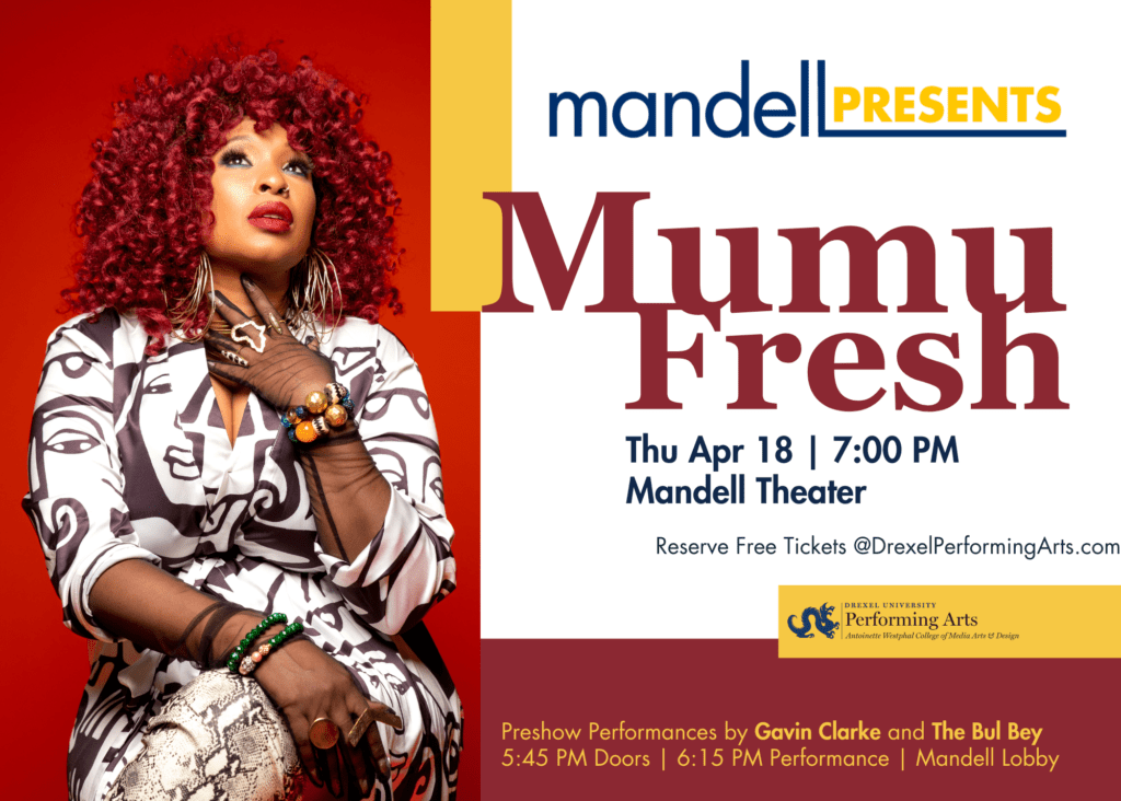 Maimouna Youssef, also known as Mumu Fresh, performing at Mendel Theater, Drexel University Performing Arts