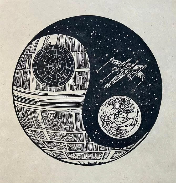 Brian Reedy - Star Wars Yin Yang - linocut on Lokta paper